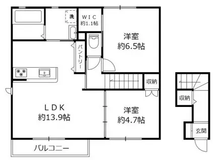 エルメゾン西河原 野洲市西河原(2LDK/2階)の間取り写真