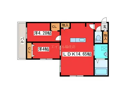 HIGHLIGHT FUKUZUMI(2LDK/1階)の間取り写真