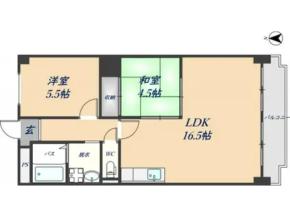 コーポプロスペリティー(2LDK/4階)の間取り写真