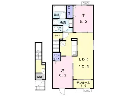 カーサ・ヴィバーチェ(2LDK/2階)の間取り写真