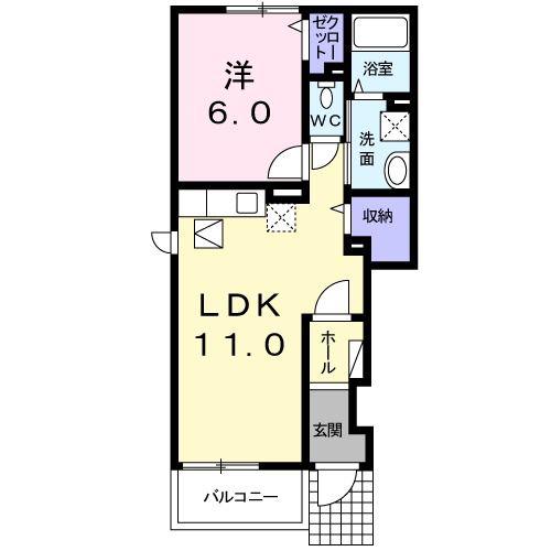 ラフォーレC(1LDK/1階)の間取り写真