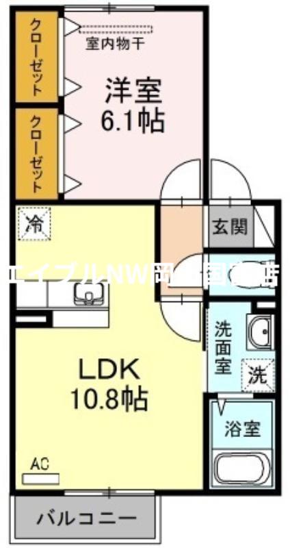コーポ レーヴ倉富(1LDK/2階)の間取り写真