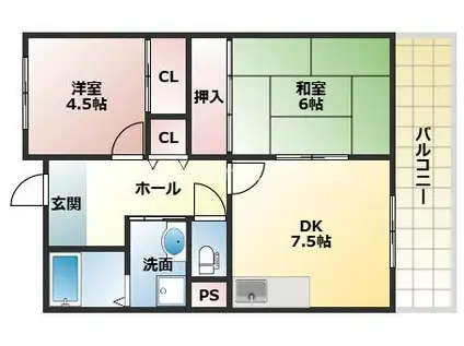 スターリングハイツ(2DK/4階)の間取り写真