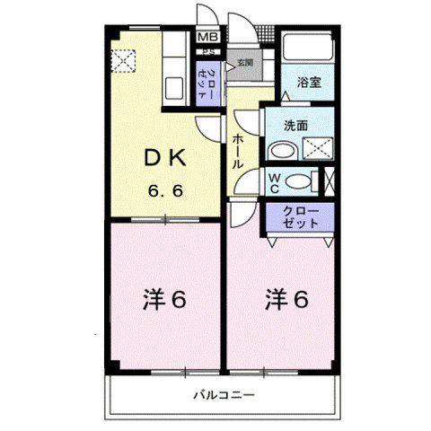 シャングリラM(2DK/1階)の間取り写真
