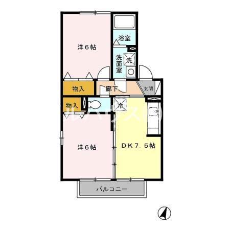 シャルマンわかばC(2DK/2階)の間取り写真