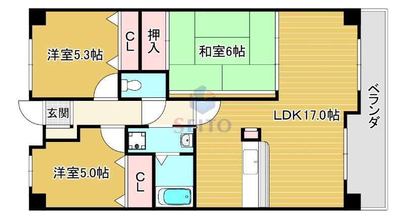 アビタシオン橋本II(3LDK/5階)の間取り写真