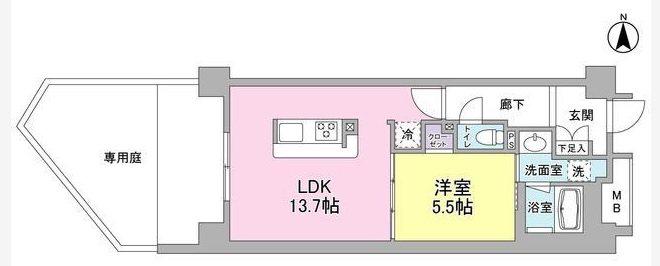 アンビエンテ経堂(1LDK/1階)の間取り写真