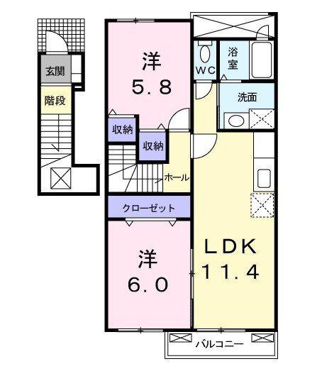 サニー・ハウス(2LDK/2階)の間取り写真