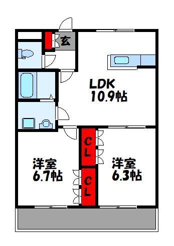 DREAMHOUSE(2LDK/2階)の間取り写真