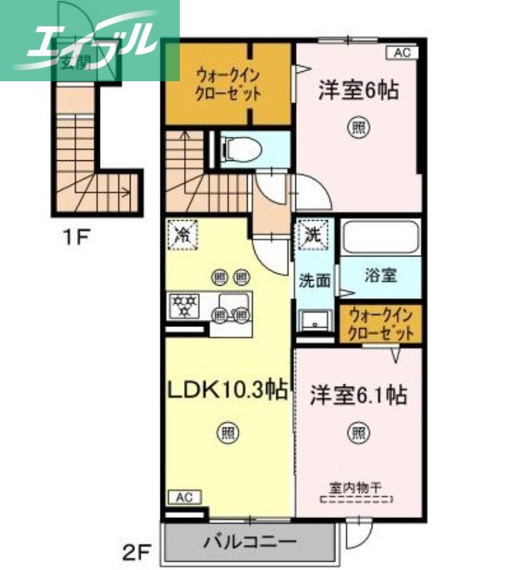 RION(2LDK/2階)の間取り写真