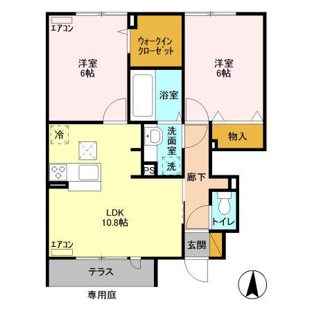 シャ ティグレ 弐番館(2LDK/1階)の間取り写真