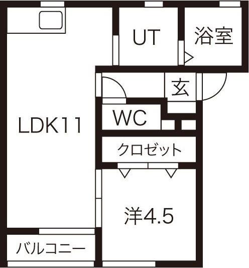 ローヌB棟(1LDK/1階)の間取り写真