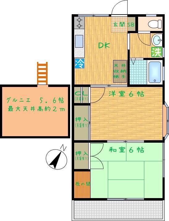 ポエジー上之根(2DK/2階)の間取り写真