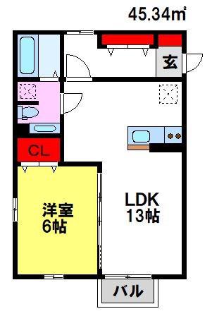 ジュネス・鳥栖(1LDK/1階)の間取り写真