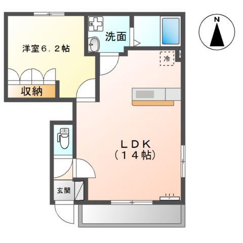 フォルティアC棟(1LDK/1階)の間取り写真