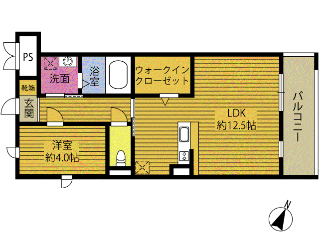Tフォレスト新別府(1LDK/2階)の間取り写真