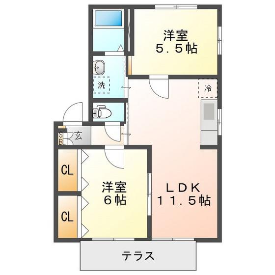 ビバリーK&A(2LDK/1階)の間取り写真