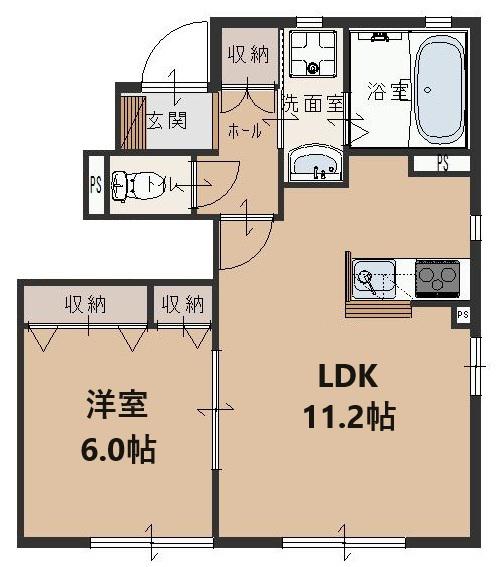 ディアコートふじみ野C(1LDK/1階)の間取り写真