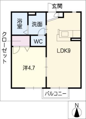 リバータウン B棟(1LDK/1階)の間取り写真