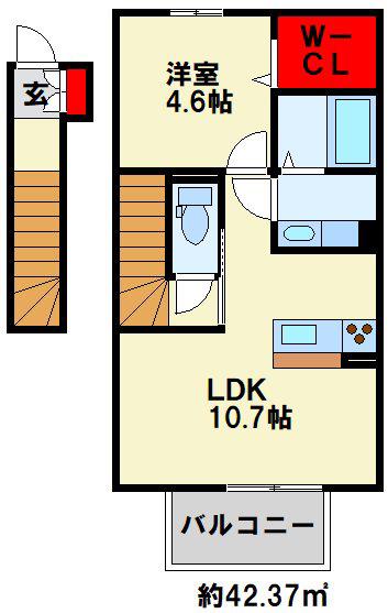 イオメールかんだ A棟(1LDK/2階)の間取り写真