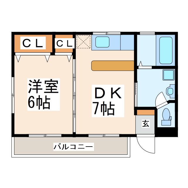 玄海コーポ(1DK/2階)の間取り写真