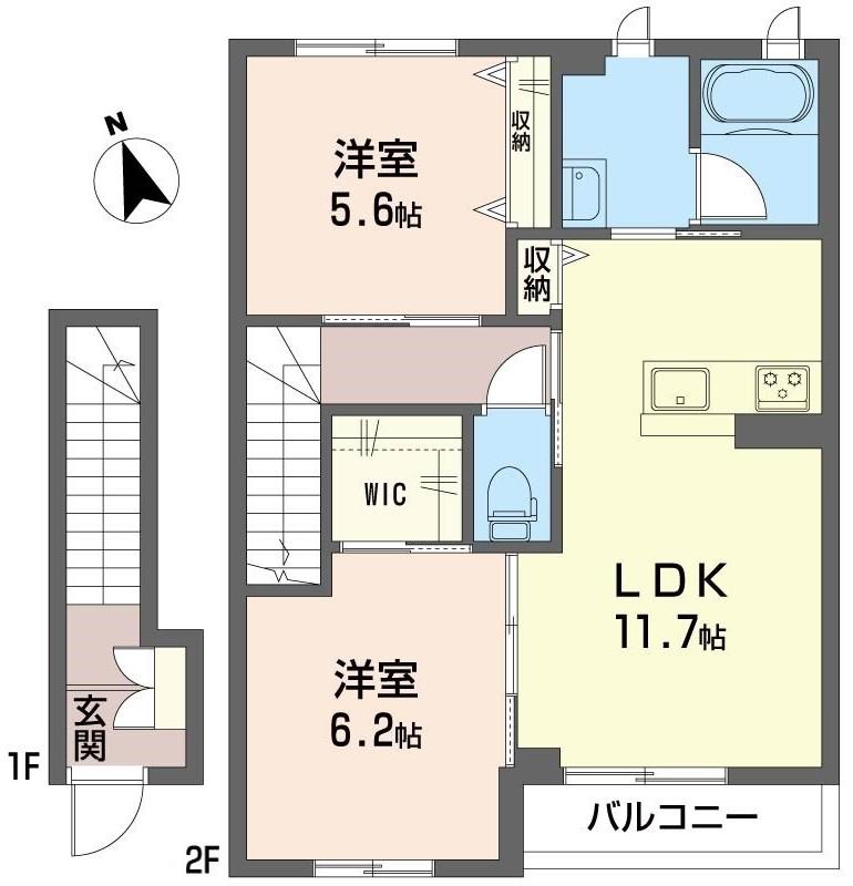 エクラール山田(2LDK/2階)の間取り写真