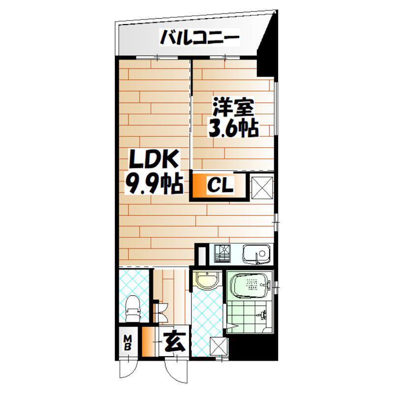 MGA城内(1LDK/9階)の間取り写真