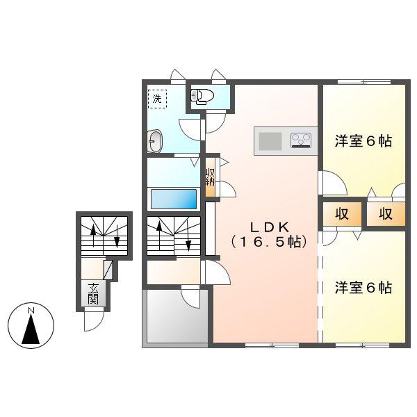 フェリスA棟(2LDK/2階)の間取り写真