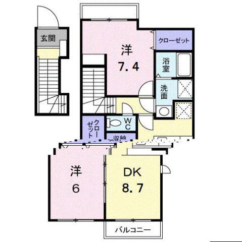 プランタンフルールA(2DK/2階)の間取り写真