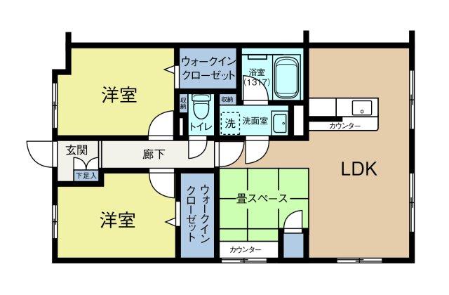 長屋マンション(2SLDK/1階)の間取り写真
