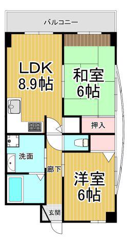 第2阪下マンション(2LDK/4階)の間取り写真