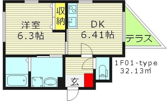 リバーパーク中宮(1DK/2階)の間取り写真