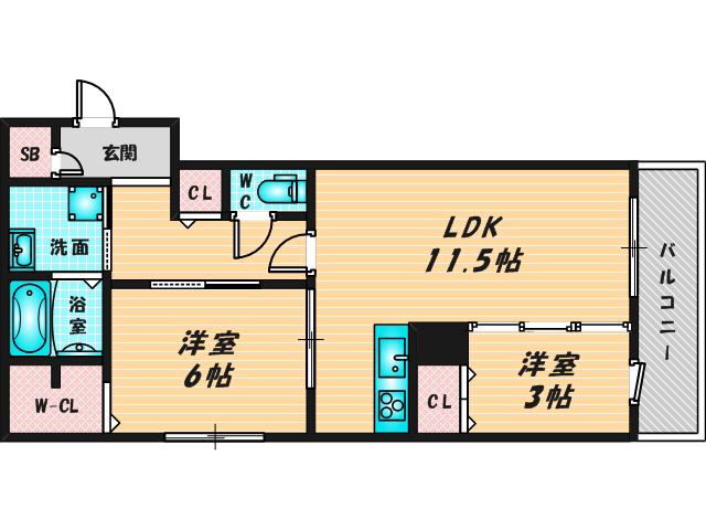 ラフィーネクローバー(2LDK/3階)の間取り写真