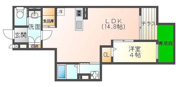 ビタミンテラス明石別所町(1LDK/1階)の間取り写真