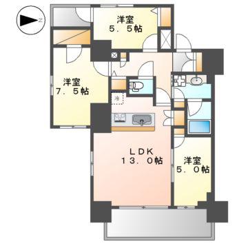 プレサンスロジェ丸の内テラス(3LDK/15階)の間取り写真