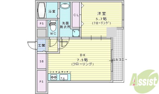プレアデス千里山田(1DK/2階)の間取り写真