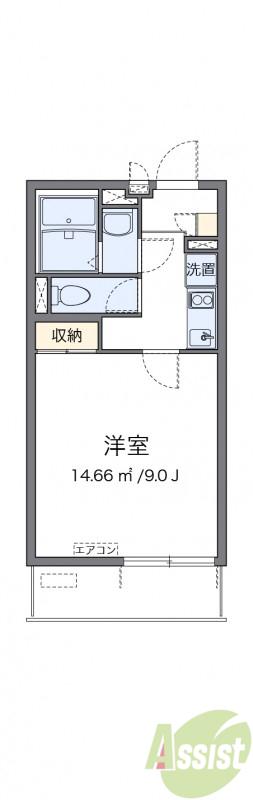 クレイノオアシスII(1K/2階)の間取り写真