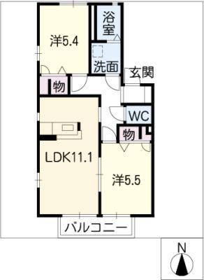 ディアス神領A棟(2LDK/2階)の間取り写真