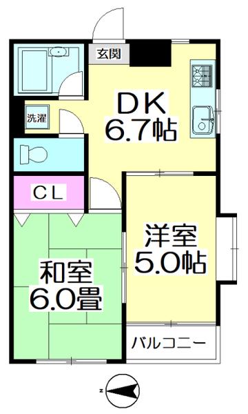 ラヴィアンローズ竹ノ塚(2DK/1階)の間取り写真