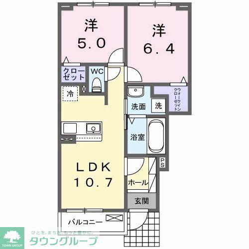 カレント レジデンス 下増田II(2LDK/1階)の間取り写真