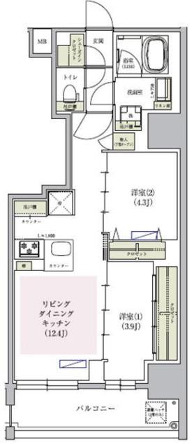 アーバネックス谷町四丁目(2LDK/7階)の間取り写真