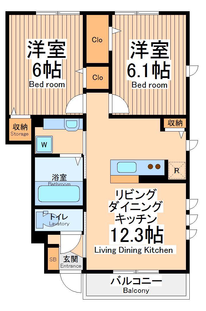 アークタウン三ツ藤A(2LDK/1階)の間取り写真