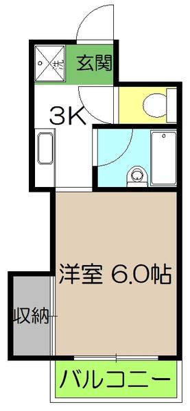 コーポ舟入川(1K/3階)の間取り写真