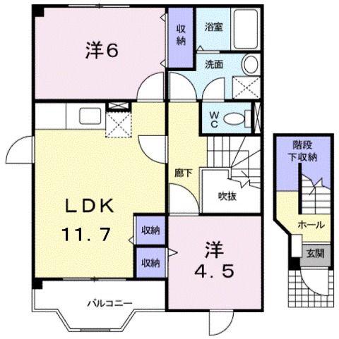シティハイツ大門C(2LDK/2階)の間取り写真