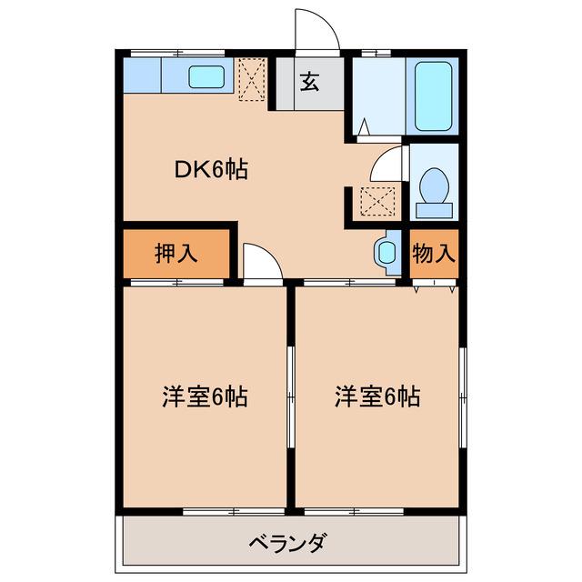 サンライズコーポ(2DK/2階)の間取り写真