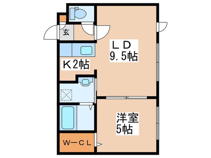 グローリア南10条(1LDK/2階)の間取り写真