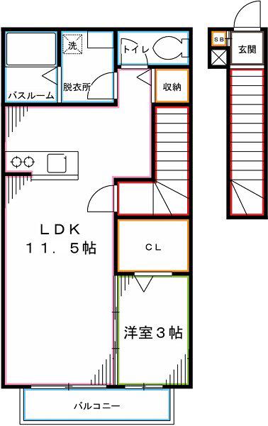 ヴィラージュ国立(1LDK/2階)の間取り写真