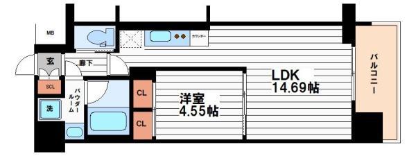 レオングラン本町橋(1LDK/2階)の間取り写真