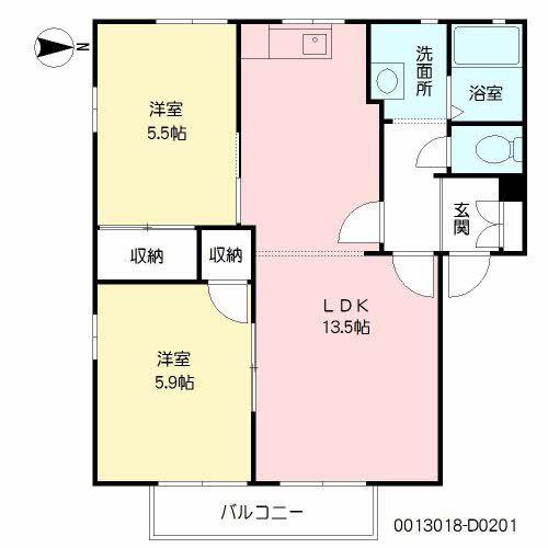 フレグランスひろせ D棟(2LDK/2階)の間取り写真