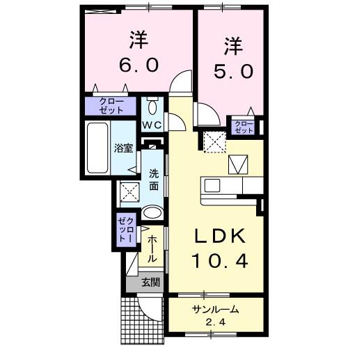 プレジールII(2LDK/1階)の間取り写真